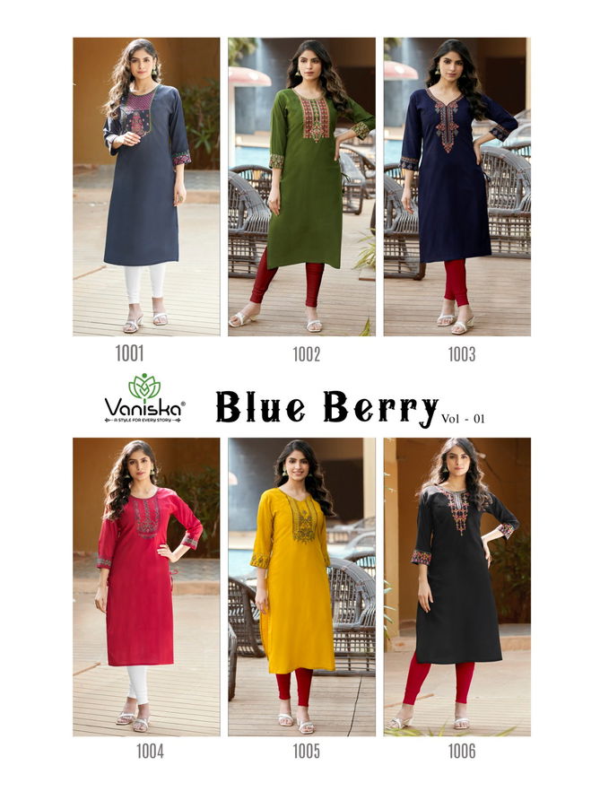 Blue Berry Vol 1 By Vaniska Heavy Rayon Embroidery Kurtis Wholesale Shop In Surat